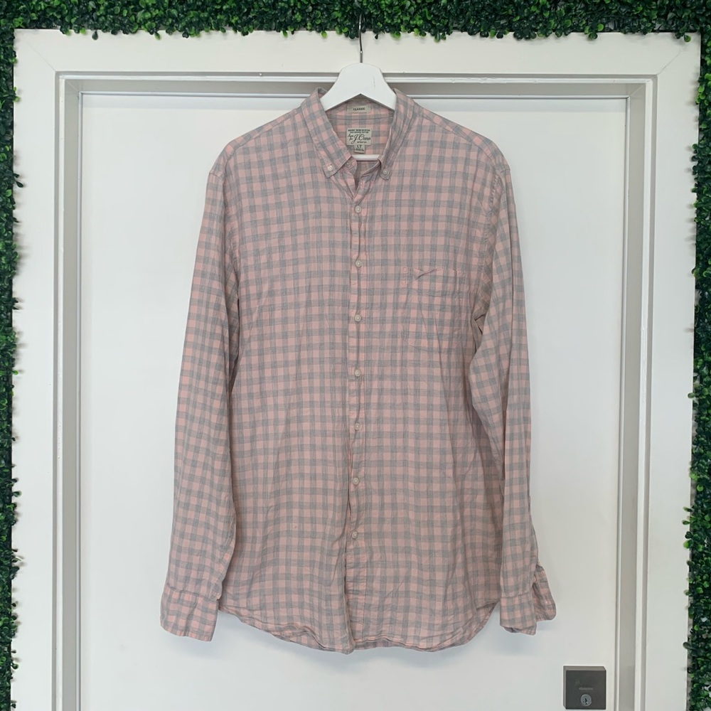 JCrew casual men large tall pink checker